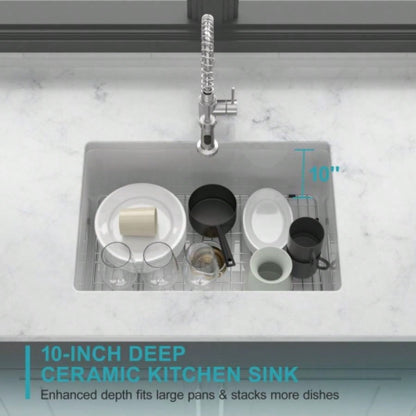 27 Undermount Single Bowl Ceramic Kitchen Sink - Dual Mount White Ceramic Rectangular Deep Single Bowl Sink Basin