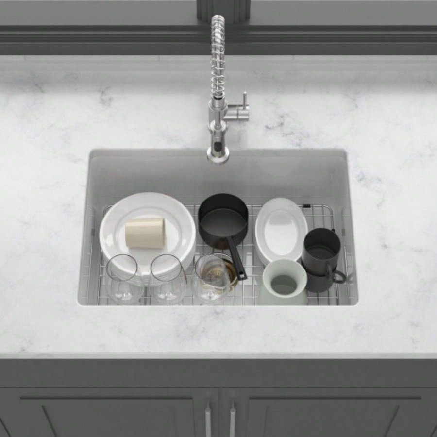 27 Undermount Single Bowl Ceramic Kitchen Sink - Dual Mount White Ceramic Rectangular Deep Single Bowl Sink Basin