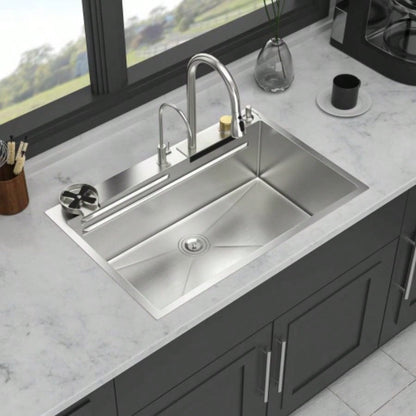 33 Drop in Waterfall Kitchen Sink - 33*22 inch Single Bowl 16 Gauge Stainless Steel Ledge Workstation Kitchen Sinks with Pull - Out Faucet Cup Washer