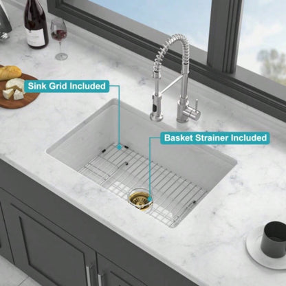 30 Undermount Single Bowl Ceramic Kitchen Sink - Dual Mount White Ceramic Rectangular Deep Single Bowl Sink Basin