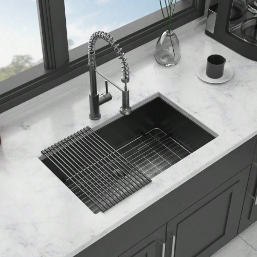 Gunmetal Black Kitchen Sink - 30x 18x 9 Undermount Singel Bowl Kitchen basin 16 Gauge Stainless Steel with 9 Inch Deep