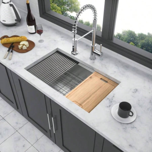 32 Undermount Kitchen Sink - 32*19*9 inch Kitchen Sink Undermount Single Bowl 16 Gauge Stainless Steel Ledge Workstation Kitchen Sinks