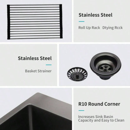 Gunmetal Black Kitchen Sink - 30x 18x 9 Undermount Singel Bowl Kitchen basin 16 Gauge Stainless Steel with 9 Inch Deep