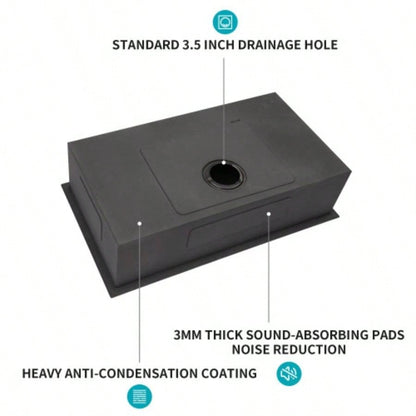 Gunmetal Black Kitchen Sink - 30x 18x 9 Undermount Singel Bowl Kitchen basin 16 Gauge Stainless Steel with 9 Inch Deep
