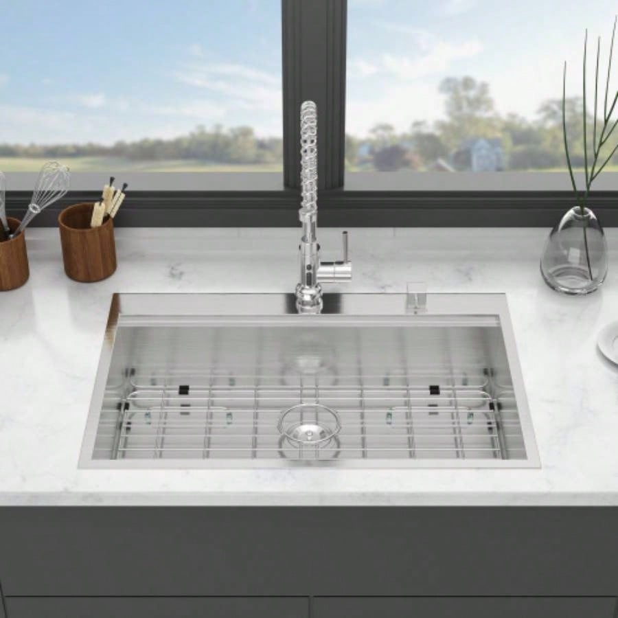 33 Drop In Kitchen Sink - 33X22 Stainless Steel Drop In Sink Ledge Workstation Topmount Kitchen Sink Single Bowl, 16 Gauge