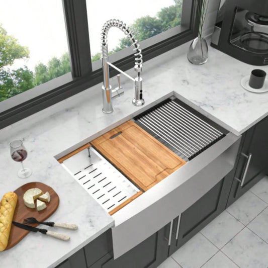 30 Farmhouse Sink Workstation - 30 Inch Kitchen Sink Stainless Steel 16 gauge Apron Front Kitchen Sink