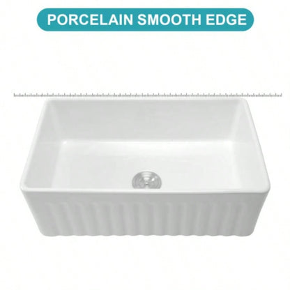 White Kitchen Sink - 33 inch White Porcelain Ceramic Single Bowl Reversible Design Kitchen Sink