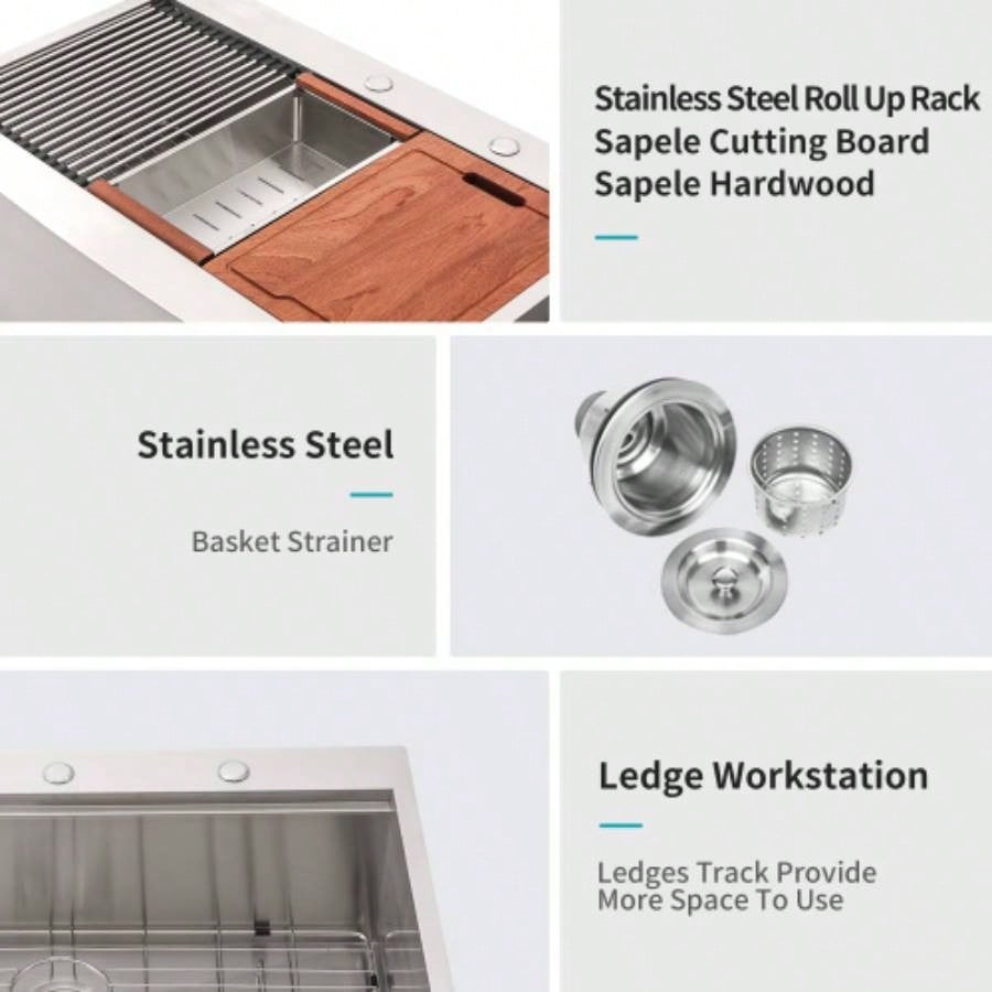 30 Farmhouse Sink Workstation - 30 Inch Kitchen Sink Stainless Steel 16 gauge Apron Front Kitchen Sink