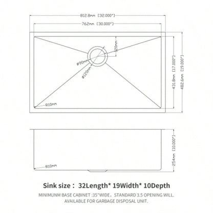 Undermount Kitchen Sink - 32x19 Stainless Steel 16 Gauge Deep Single Bowl Sinks