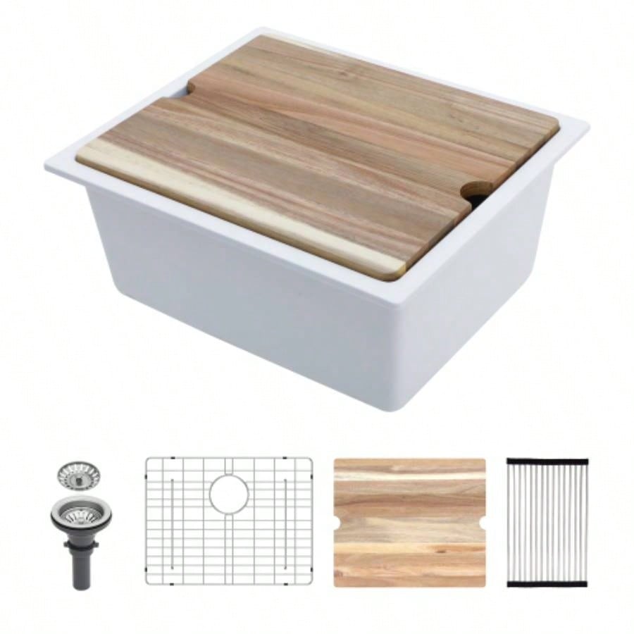 Quartz Kitchen Sink - 21x18 White granite composite Workstation undermount kitchen sink