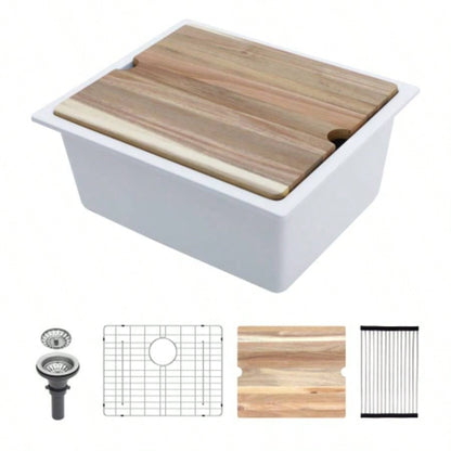 Quartz Kitchen Sink - 21x18 White granite composite Workstation undermount kitchen sink