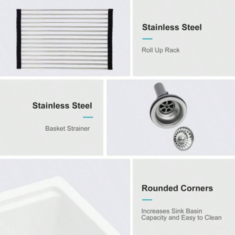 Quartz Kitchen Sink - 21x18 White granite composite Workstation undermount kitchen sink