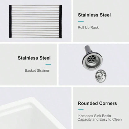 Quartz Kitchen Sink - 21x18 White granite composite Workstation undermount kitchen sink