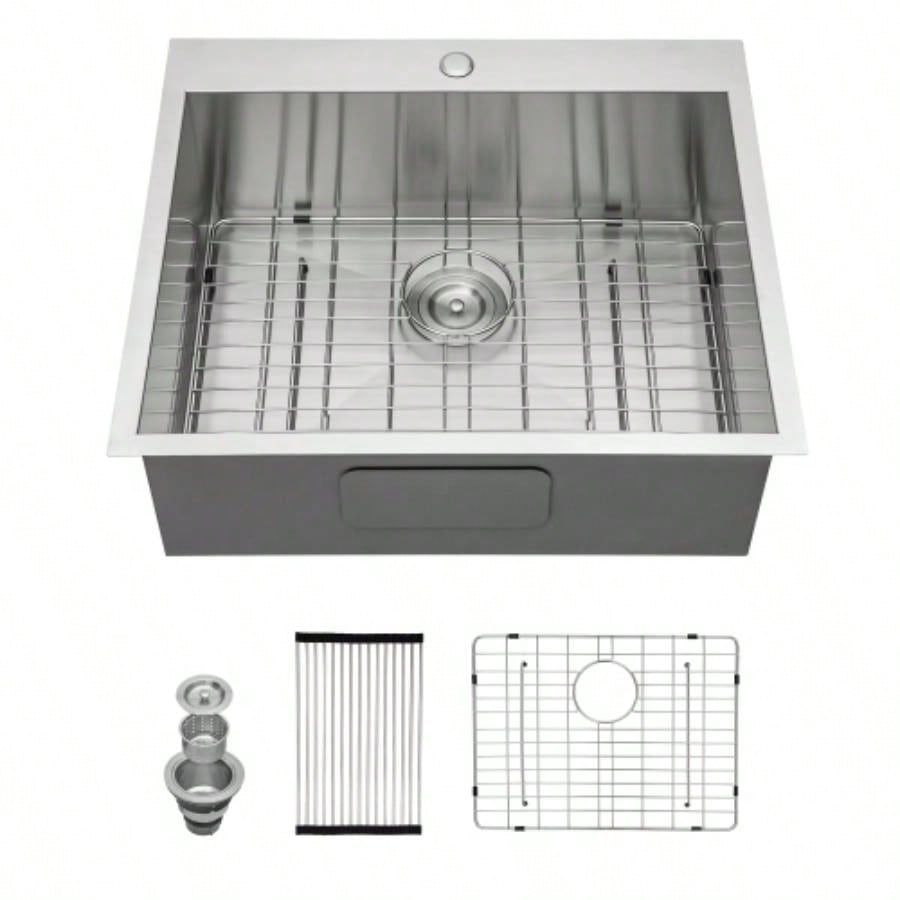 25x22x12 Stainless Steel Laundry Utility Sink Drop In Topmount Deep Single Bowl Kitchen Sink Basin