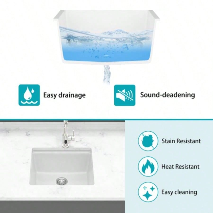 Quartz Kitchen Sink - 21x18 White granite composite Workstation undermount kitchen sink