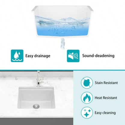 Quartz Kitchen Sink - 21x18 White granite composite Workstation undermount kitchen sink