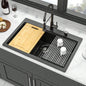 Quartz Kitchen Sink - 33x22 Black granite composite Workstation Drop - in kitchen sink