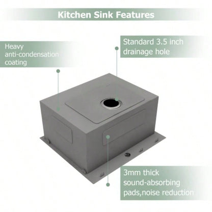 25x22x12 Stainless Steel Laundry Utility Sink Drop In Topmount Deep Single Bowl Kitchen Sink Basin