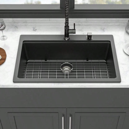 Quartz Kitchen Sink - 33x22 Black granite composite Workstation Drop - in kitchen sink