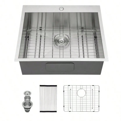 25x22x12 Stainless Steel Laundry Utility Sink Drop In Topmount Deep Single Bowl Kitchen Sink Basin