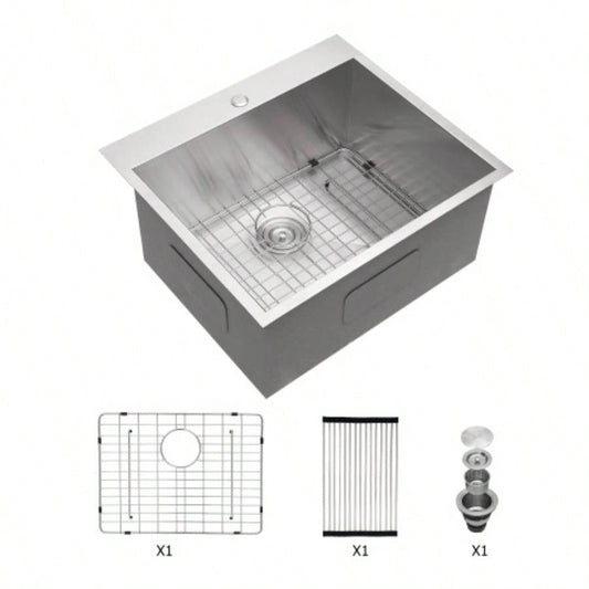 Laundry Sink Drop In - 25x22 Laundry Utility Sink 16 Gauge Stainless Steel Drop In Topmount 12 Inch Deep Single Bowl Above Counter Utility Laundry Room Sink Basin