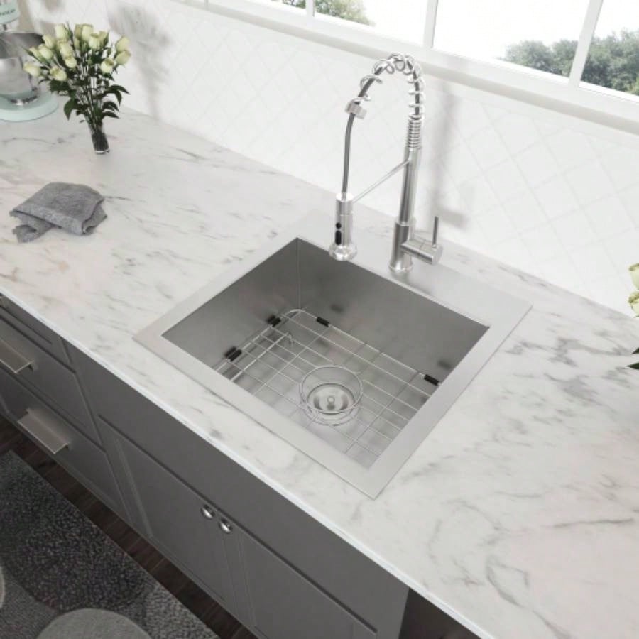 Laundry Sink - 22x 22 Laundry Room Utility Sink Drop In Topmount 16 Gauge Stainless Steel 12 Inch Deep Single Bowl Above Counter Basin