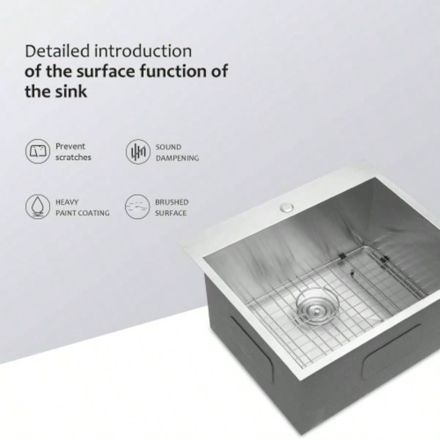 Laundry Sink - 22x 22 Laundry Room Utility Sink Drop In Topmount 16 Gauge Stainless Steel 12 Inch Deep Single Bowl Above Counter Basin