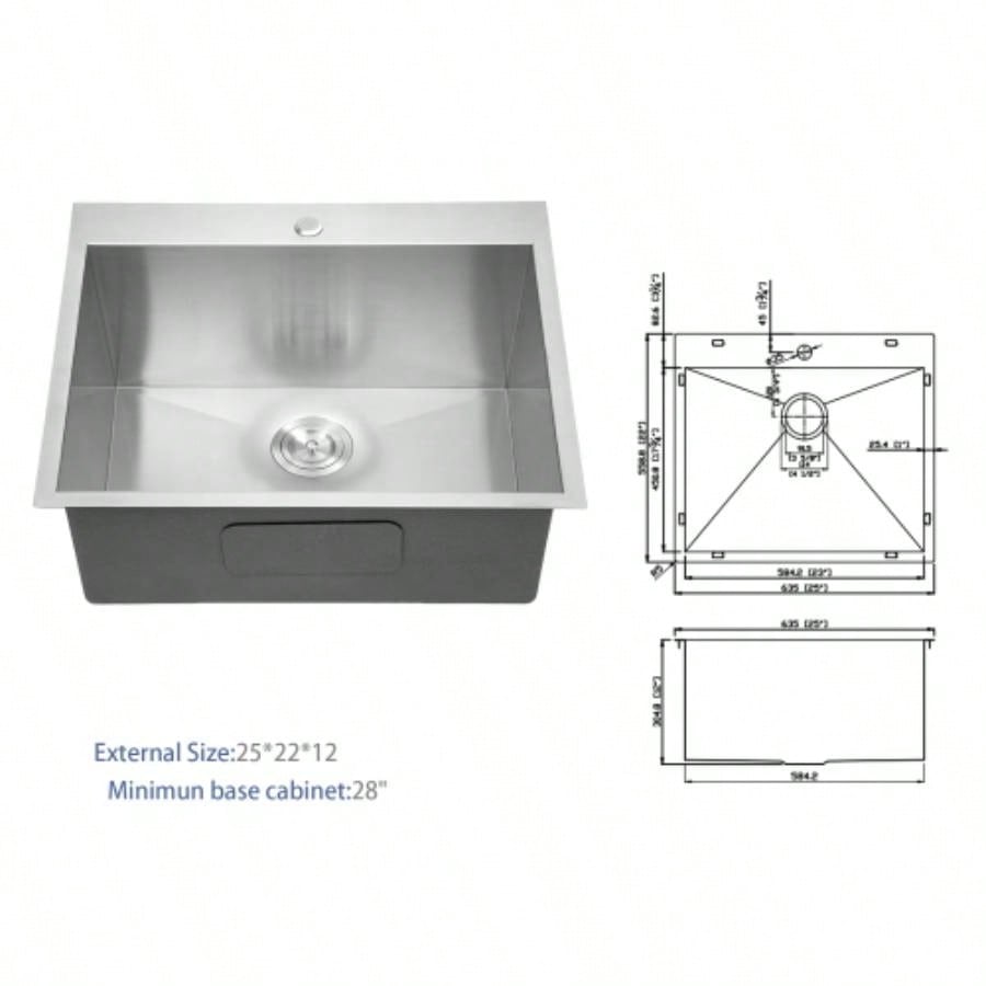 Laundry Sink Drop In - 25x22 Laundry Utility Sink 16 Gauge Stainless Steel Drop In Topmount 12 Inch Deep Single Bowl Above Counter Utility Laundry Room Sink Basin