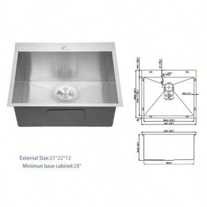 Laundry Sink Drop In - 25x22 Laundry Utility Sink 16 Gauge Stainless Steel Drop In Topmount 12 Inch Deep Single Bowl Above Counter Utility Laundry Room Sink Basin