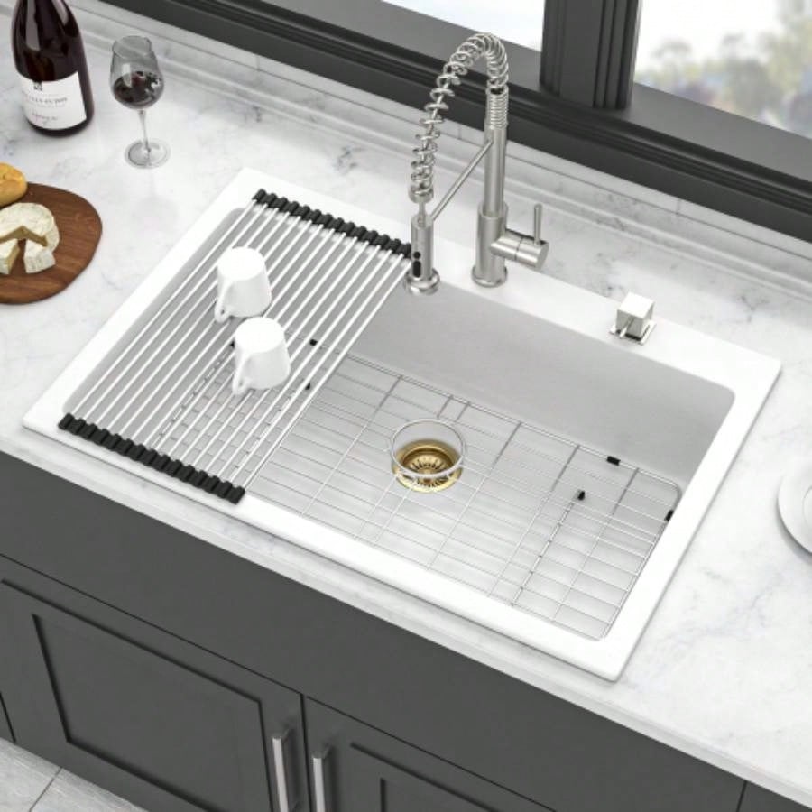 Quartz Kitchen Sink - 33x22 White granite composite Drop - in kitchen sink