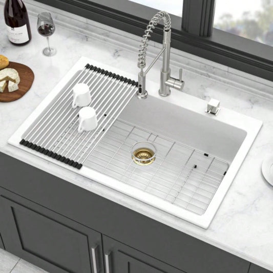 Quartz Kitchen Sink - 33x22 White granite composite Drop - in kitchen sink