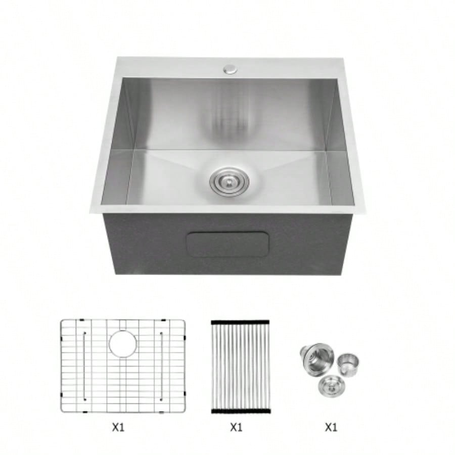 Laundry Sink - 22x 22 Laundry Room Utility Sink Drop In Topmount 16 Gauge Stainless Steel 12 Inch Deep Single Bowl Above Counter Basin