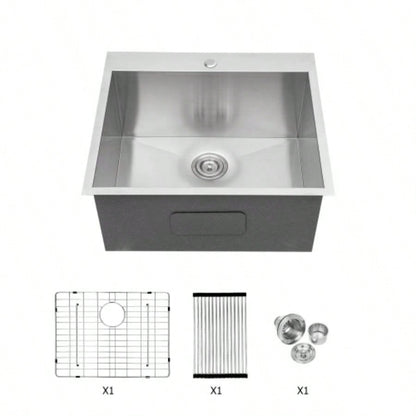 Laundry Sink - 22x 22 Laundry Room Utility Sink Drop In Topmount 16 Gauge Stainless Steel 12 Inch Deep Single Bowl Above Counter Basin