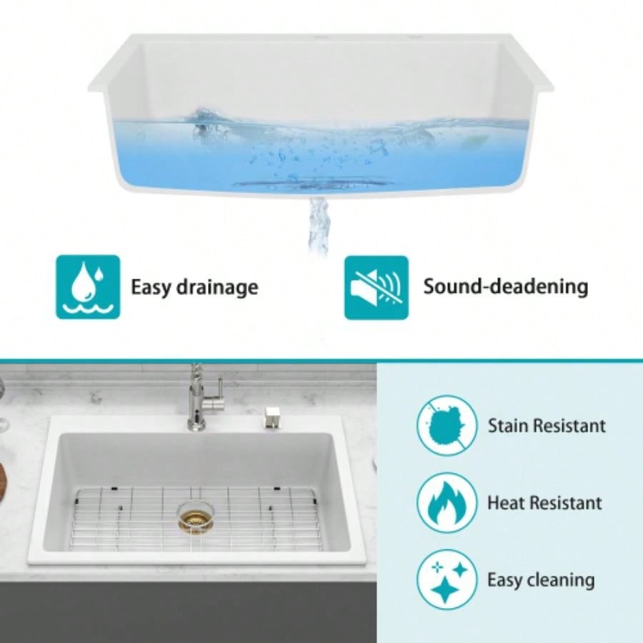 Quartz Kitchen Sink - 33x22 White granite composite Drop - in kitchen sink