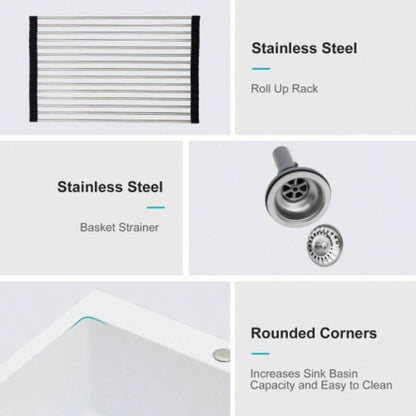 Quartz Kitchen Sink - 33x22 White granite composite Drop - in kitchen sink