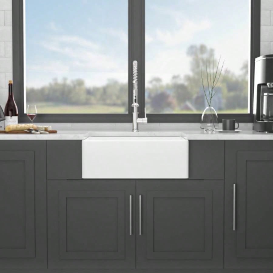 28 White Farmhouse Sink - 28 Inch Kitchen Sink Ceramic Single Bowl with Drain Assembly and Bottom grid
