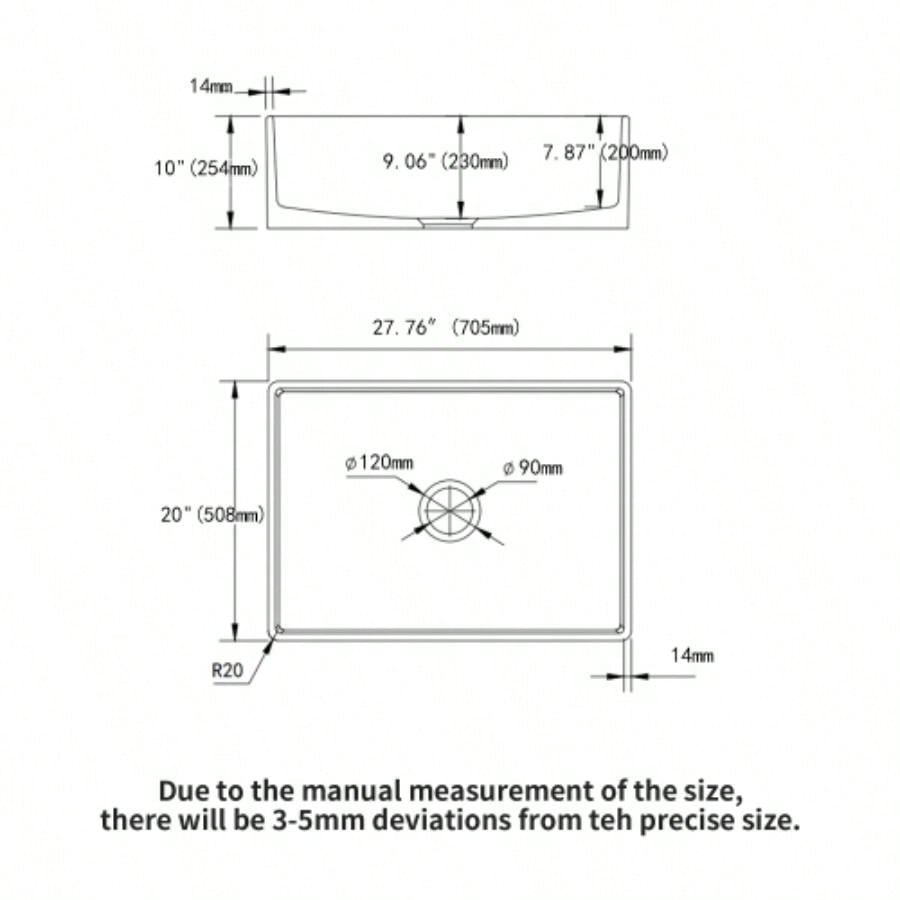 28 White Farmhouse Sink - 28 Inch Kitchen Sink Ceramic Single Bowl with Drain Assembly and Bottom grid