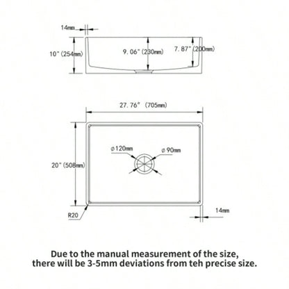 28 White Farmhouse Sink - 28 Inch Kitchen Sink Ceramic Single Bowl with Drain Assembly and Bottom grid