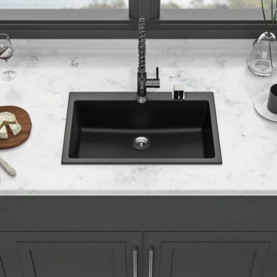 Quartz Kitchen Sink - 33x22 Black granite composite Drop in kitchen sink