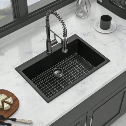 Quartz Kitchen Sink - 33x22 Black granite composite Drop in kitchen sink