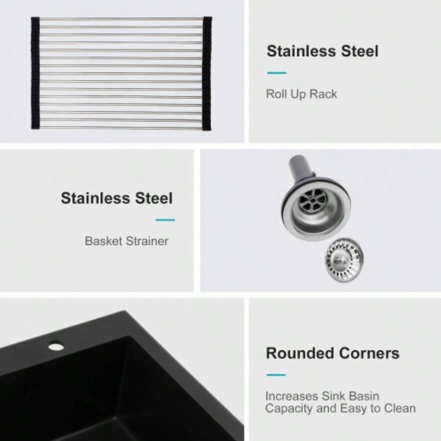 Quartz Kitchen Sink - 33x22 Black granite composite Drop in kitchen sink