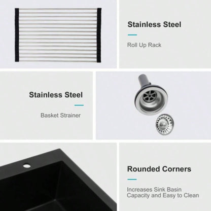 Quartz Kitchen Sink - 33x22 Black granite composite Drop in kitchen sink