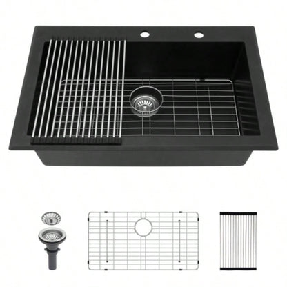 Quartz Kitchen Sink - 33x22 Black granite composite Drop in kitchen sink