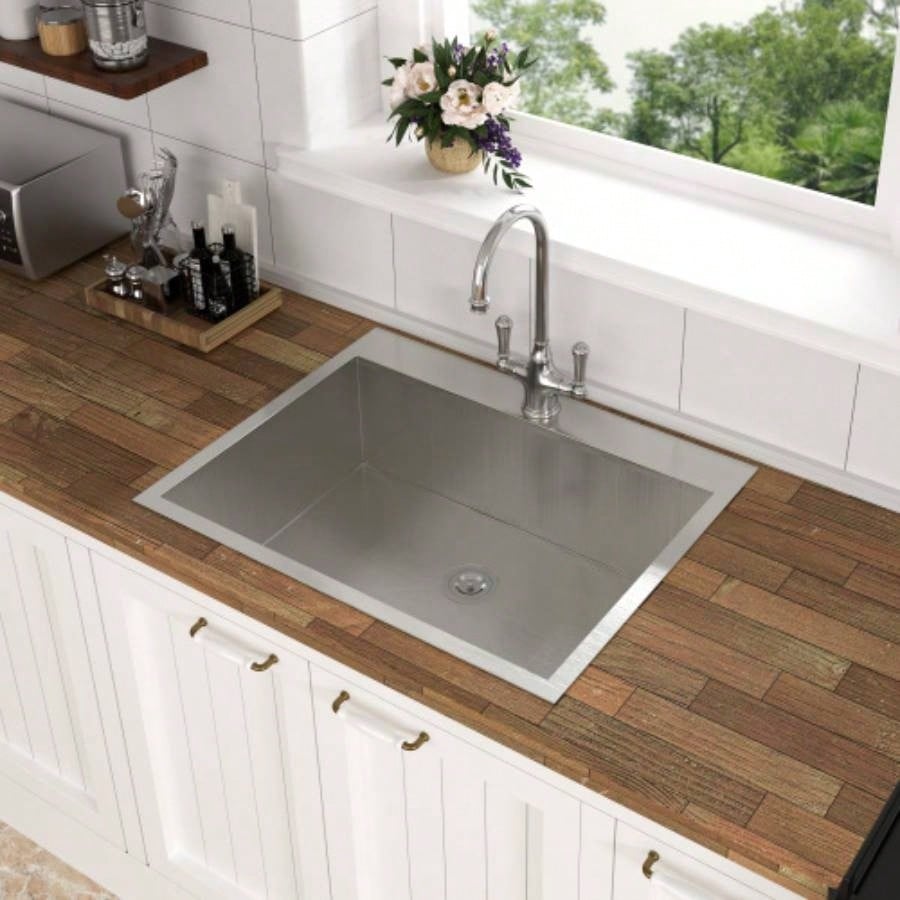 25x22x9 inch Kitchen Sink Drop In 16 Gauge Stainless Steel 25 Single Bowl Topmount Kitchen Sink Basin