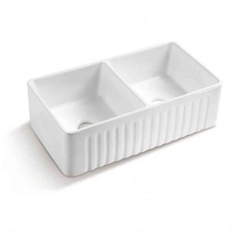 Ceramic White 33*18*10 Kitchen Double Basin Farmhouse Sink Rectangular Vessel Sink