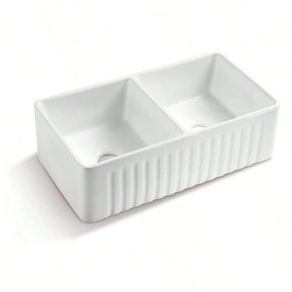 Ceramic White 33*18*10 Kitchen Double Basin Farmhouse Sink Rectangular Vessel Sink
