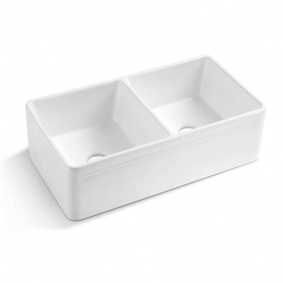 Ceramic White 33*18*10 Kitchen Double Basin Farmhouse Sink Rectangular Vessel Sink