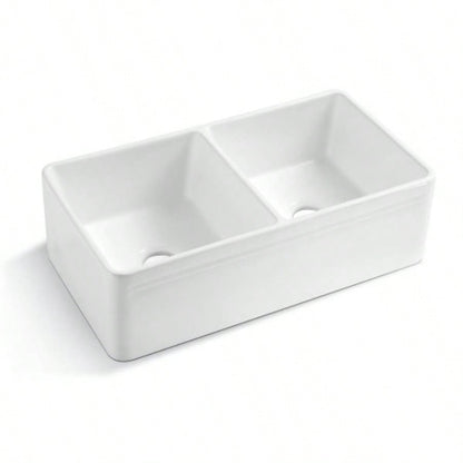Ceramic White 33*18*10 Kitchen Double Basin Farmhouse Sink Rectangular Vessel Sink