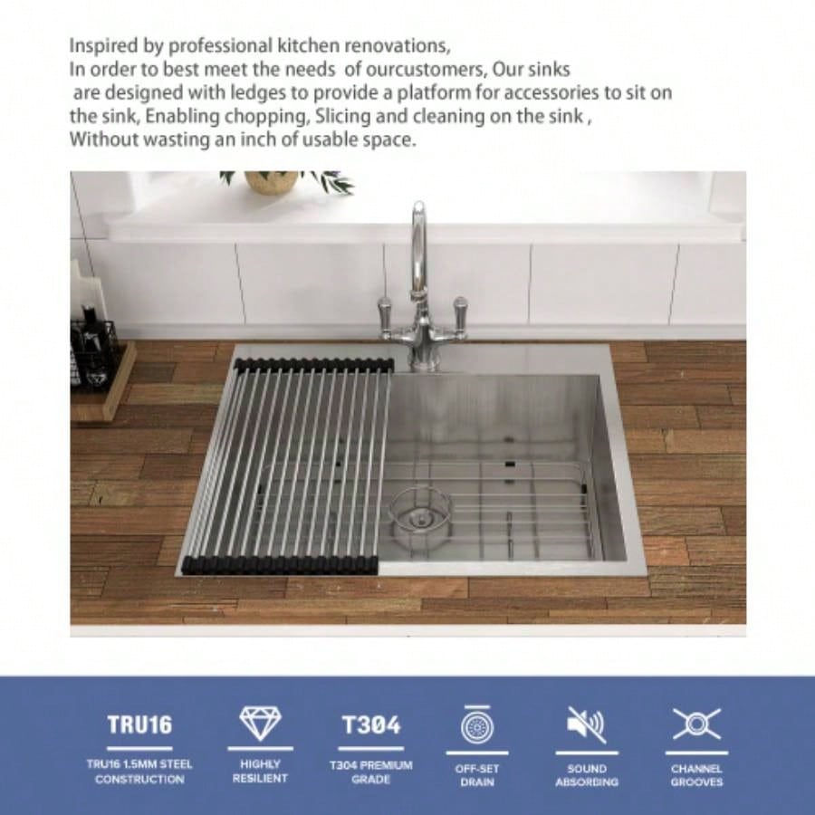 28 Inch Drop In Sink - 28 inch Kitchen Sink Drop in Topmount Single Bowl Sink 16 Gauge Stainless Steel Kitchen Sink Basin