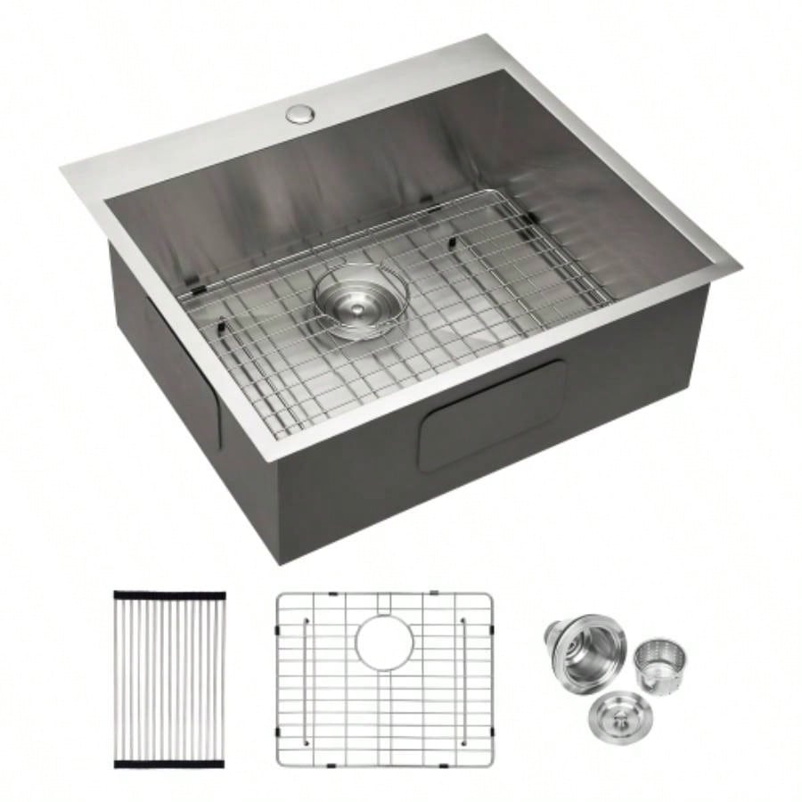 25x22x9 inch Kitchen Sink Drop In 16 Gauge Stainless Steel 25 Single Bowl Topmount Kitchen Sink Basin